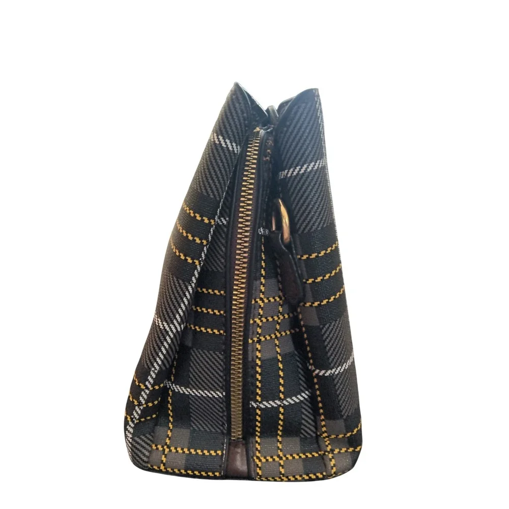 Plaid Satchel Handbag Grey Black‎ Yellow Triple Compartment Crossbody